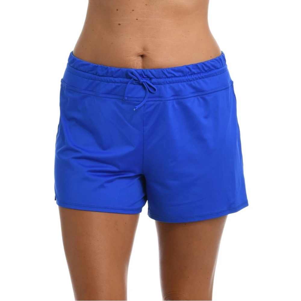 NWT 24TH AND OCEAN Women's Blue Drawstring Waist Shorts‎ Swim Bottom with Pocket